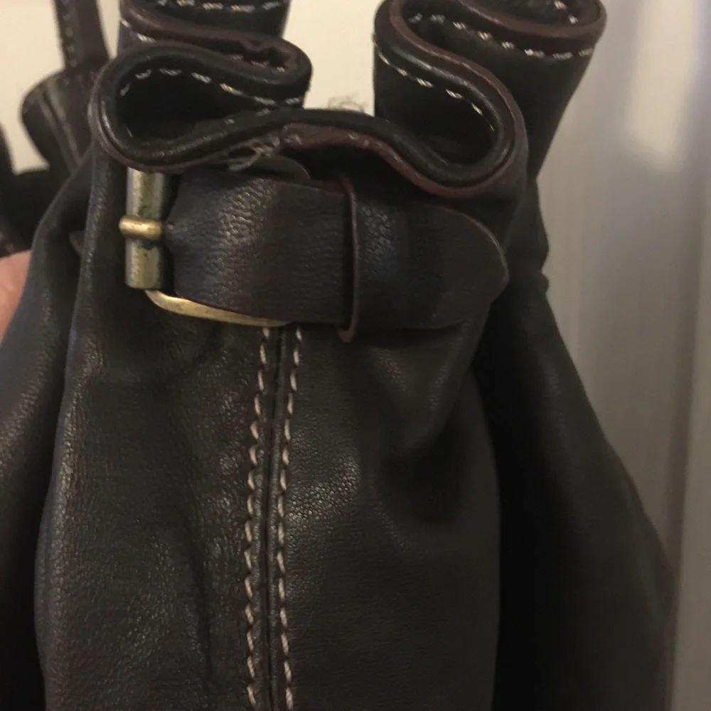 Adrienne Vittadini Black Leather Hobo Bag with Contrast Stitching
